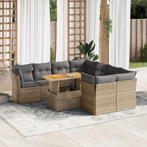 Sofasæt til haven 9 dele med hynder polyrattan beige