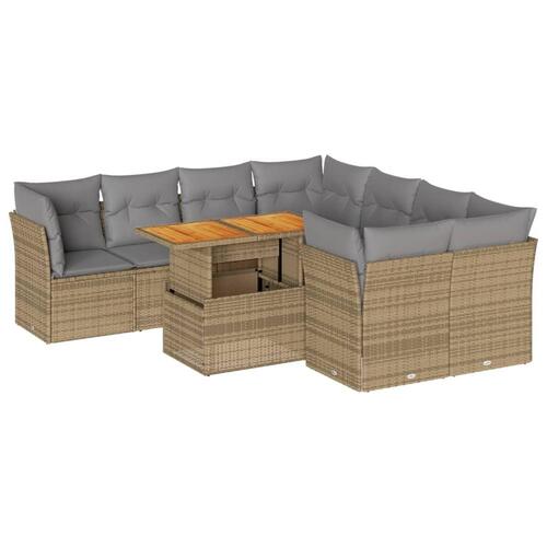 Sofasæt til haven 9 dele med hynder polyrattan beige
