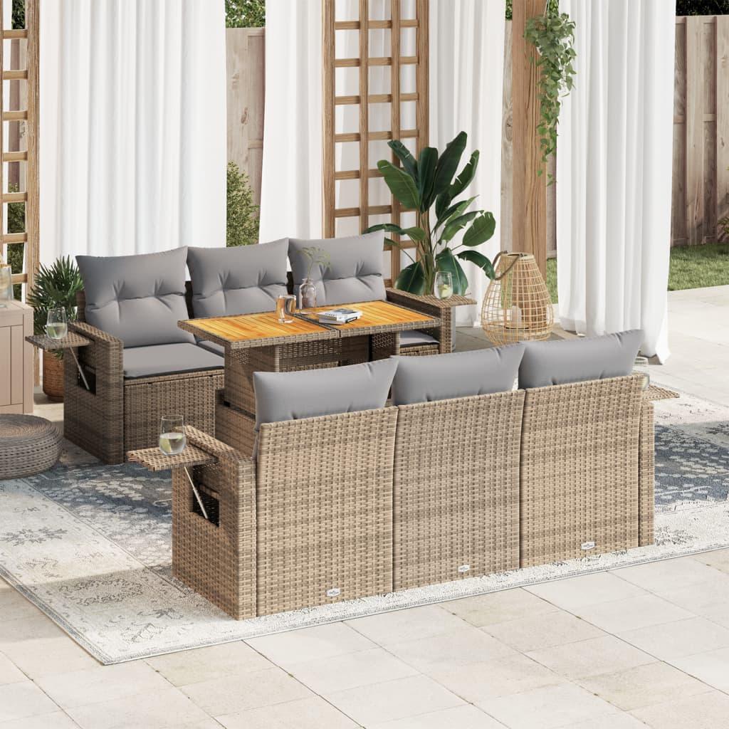 Sofasæt til haven 7 dele med hynder i polyrattan - beige