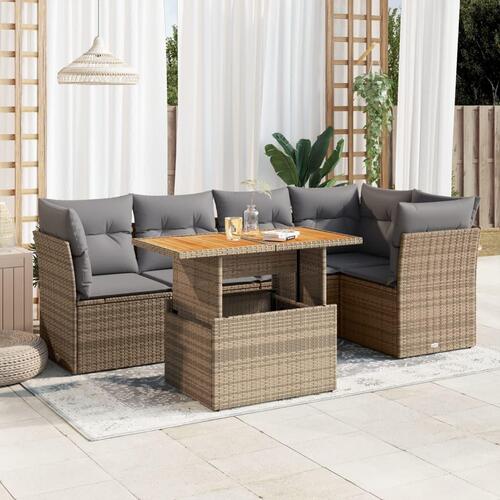 Sofasæt til haven 6 dele med hynder polyrattan beige