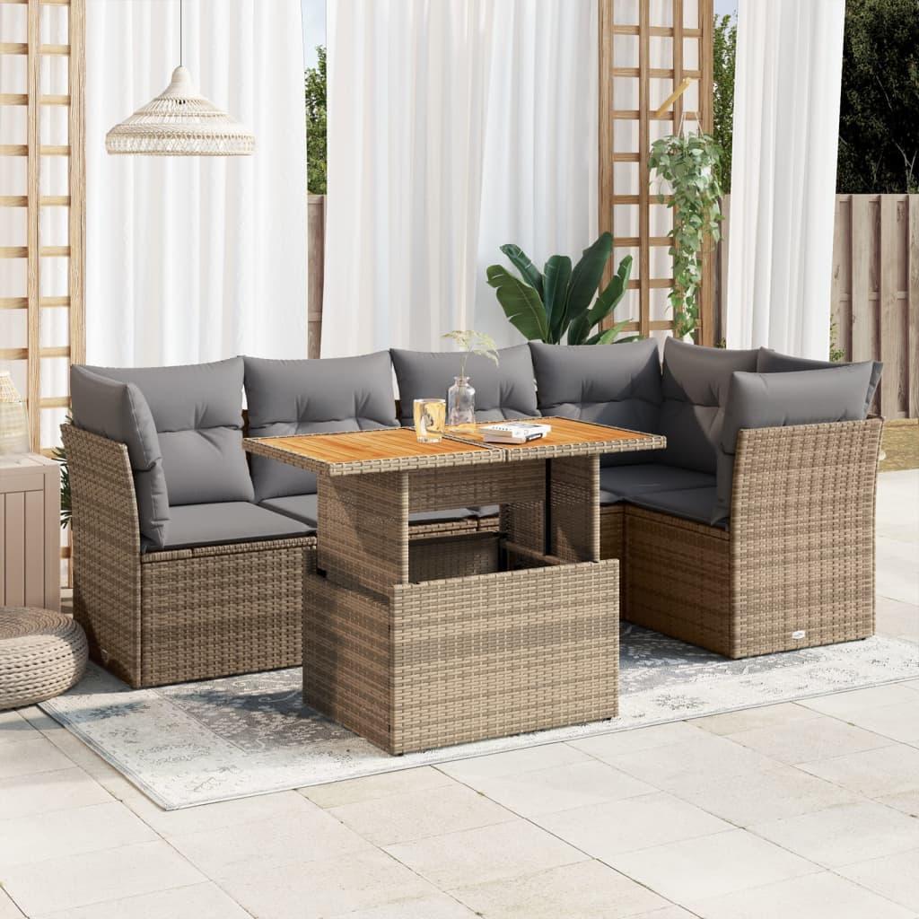 Sofasæt til haven 6 dele med hynder polyrattan beige