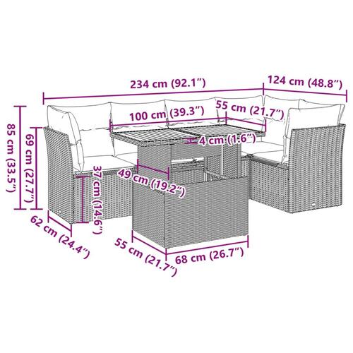 Sofasæt til haven 6 dele med hynder polyrattan beige