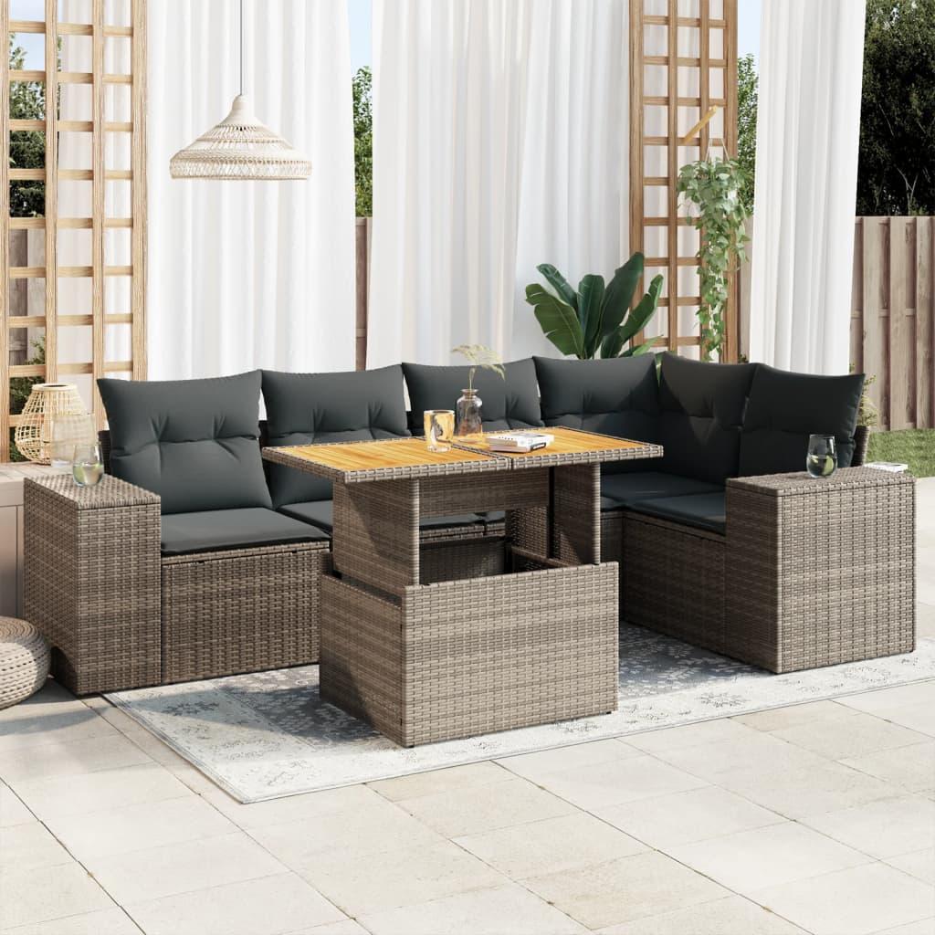 Sofasæt til haven 6 dele med hynder polyrattan grå