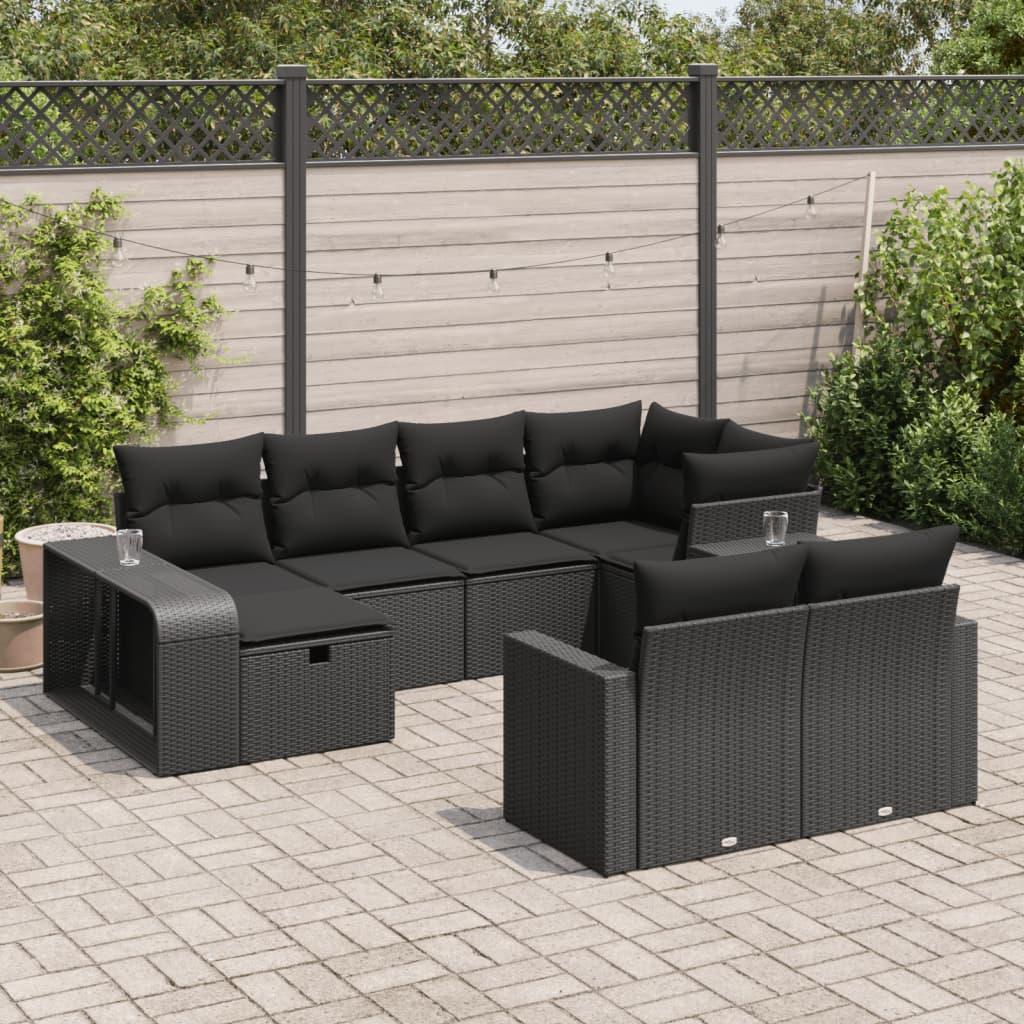 Sofasæt til haven 10 dele med hynder polyrattan sort