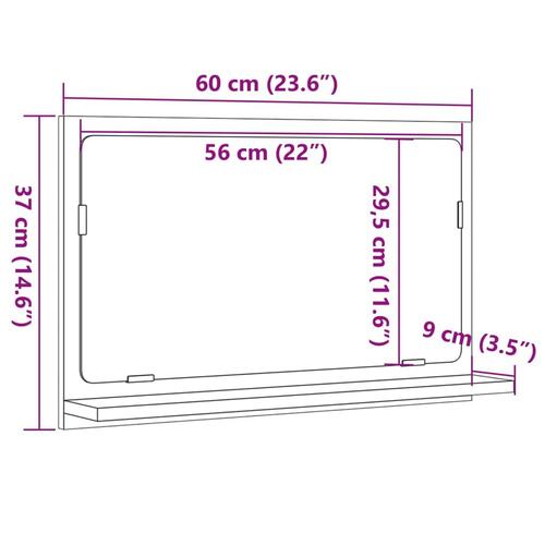 Badeværelsesskab med spejl 60x11x37 cm konstrueret træ betongrå