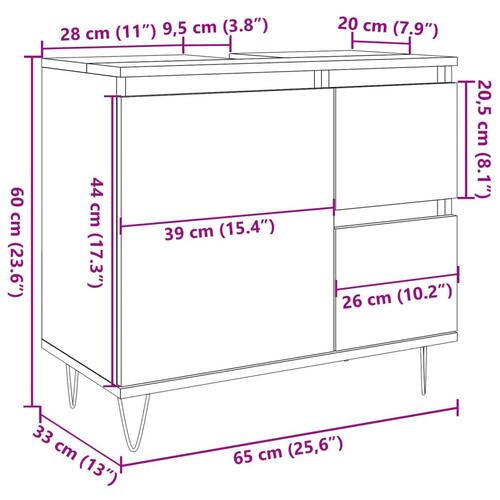 Underskab til badeværelse 65x33x60 cm konstrueret træ betongrå