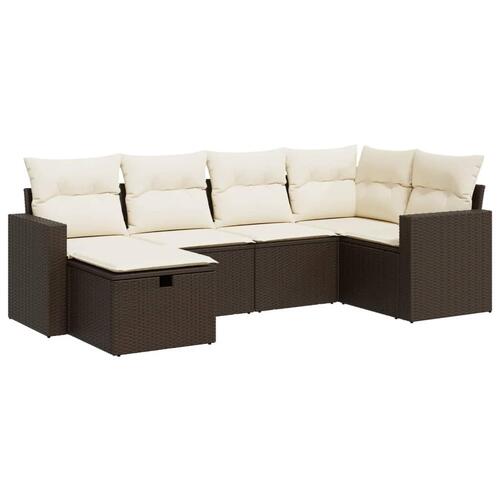 Sofasæt til haven 6 dele med hynder polyrattan brun