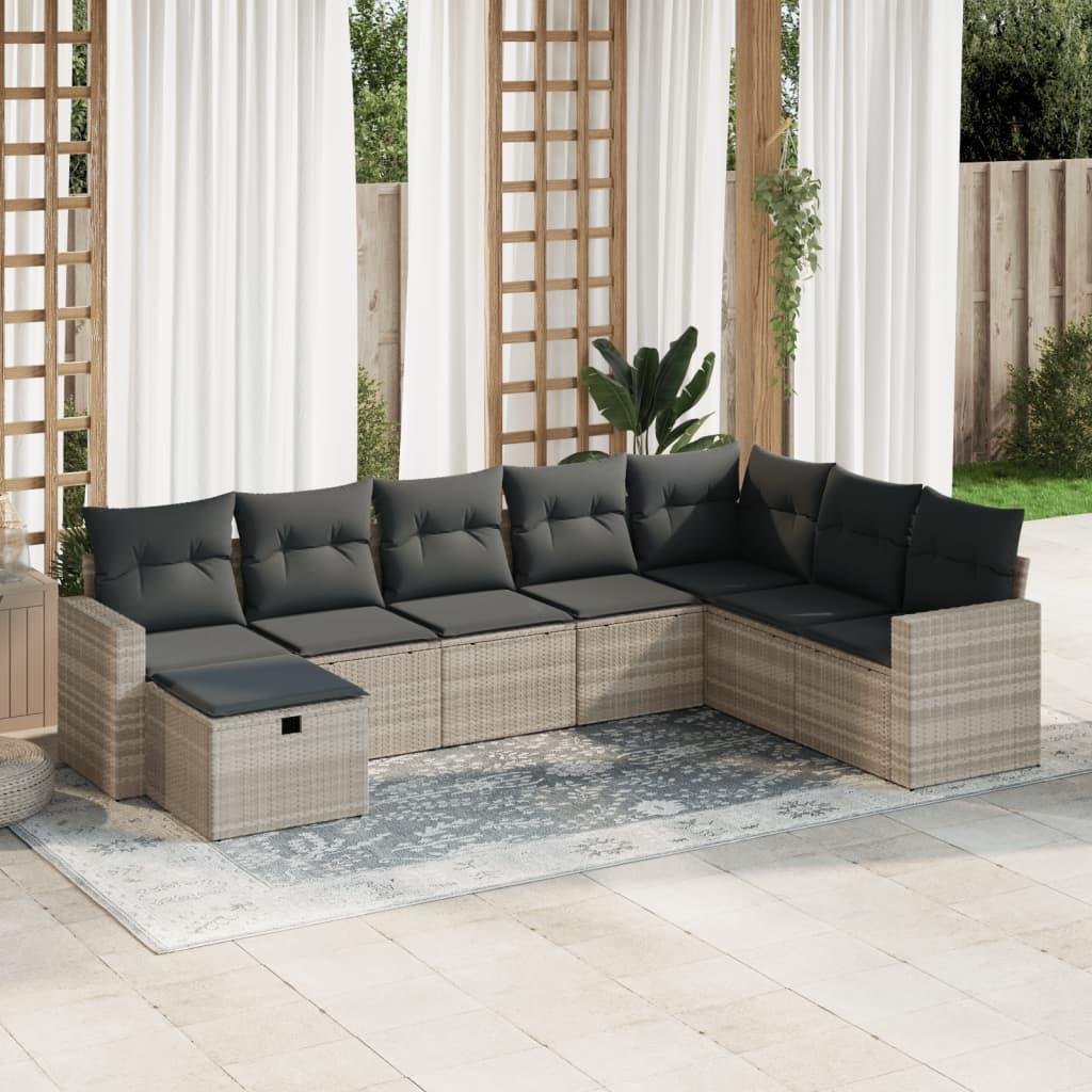 Sofasæt til haven 8 dele med hynder polyrattan lysegrå