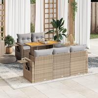 Sofasæt til haven 6 dele med hynder polyrattan beige