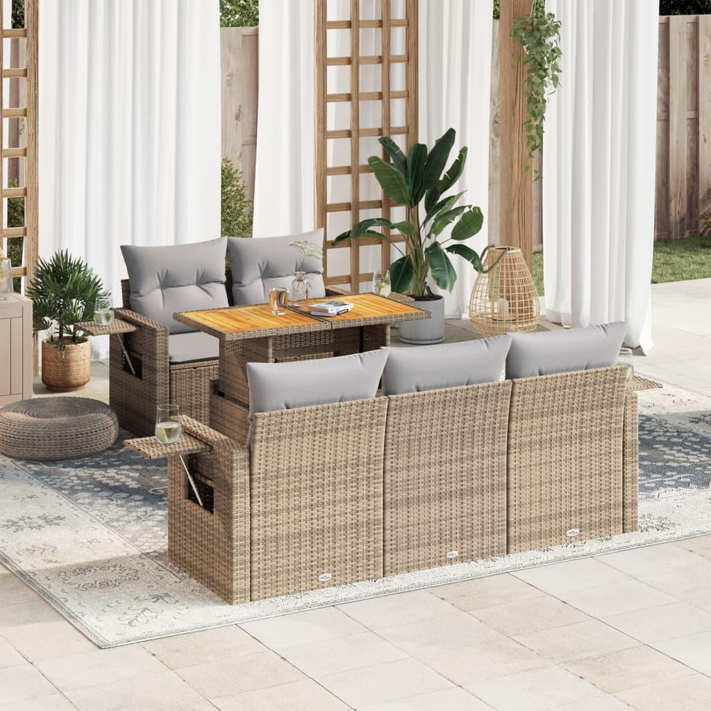 Sofasæt til haven 6 dele med hynder polyrattan beige