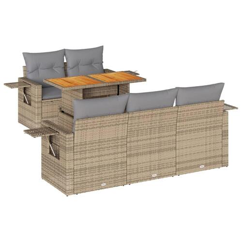 Sofasæt til haven 6 dele med hynder polyrattan beige