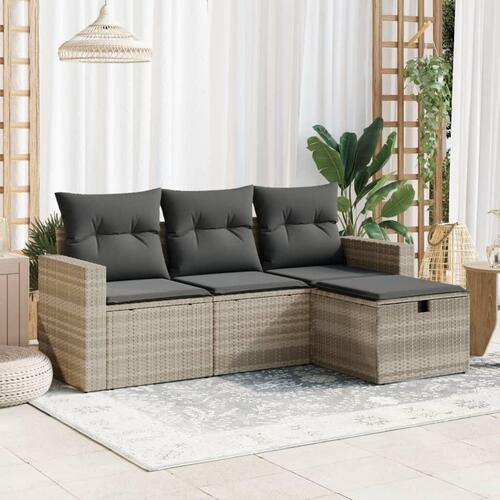 Sofasæt til haven 4 dele med hynder polyrattan lysegrå