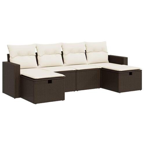 Sofasæt til haven 6 dele med hynder polyrattan brun
