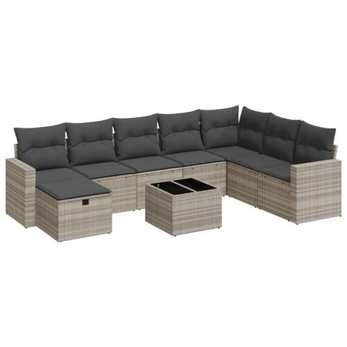 Sofasæt til haven 9 dele med hynder polyrattan lysegrå