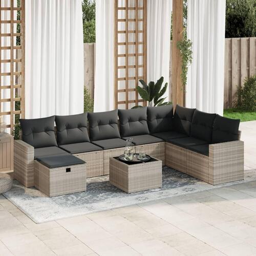 Sofasæt til haven 9 dele med hynder polyrattan lysegrå