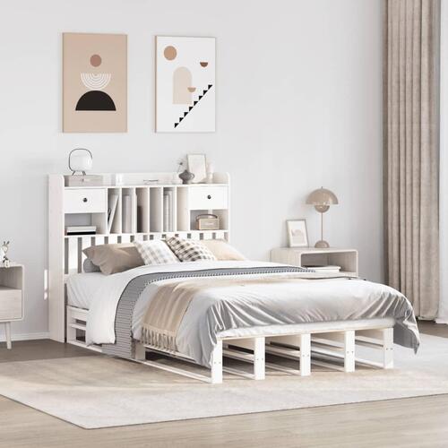 Seng med reol uden madras 135x190 cm massivt fyrretræ hvid