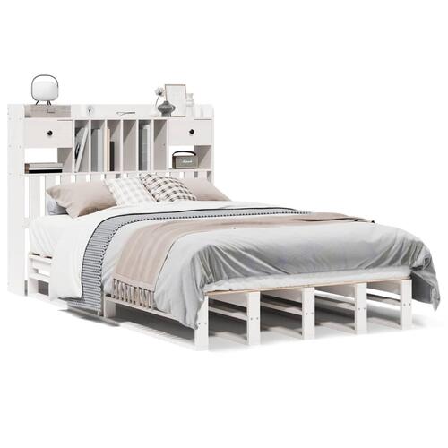 Seng med reol uden madras 135x190 cm massivt fyrretræ hvid