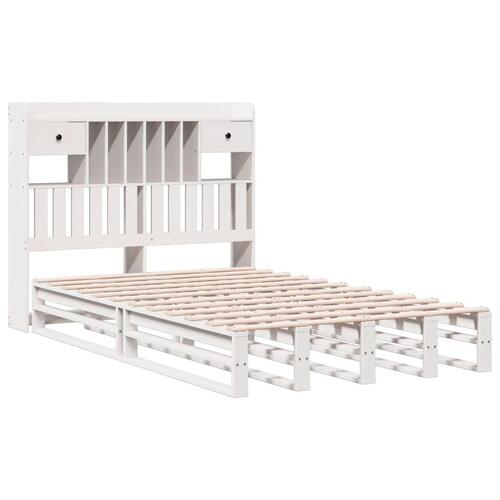 Seng med reol uden madras 135x190 cm massivt fyrretræ hvid