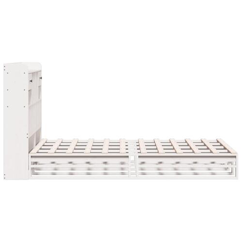 Seng med reol uden madras 135x190 cm massivt fyrretræ hvid