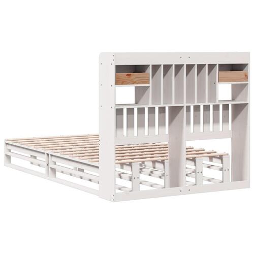Seng med reol uden madras 135x190 cm massivt fyrretræ hvid