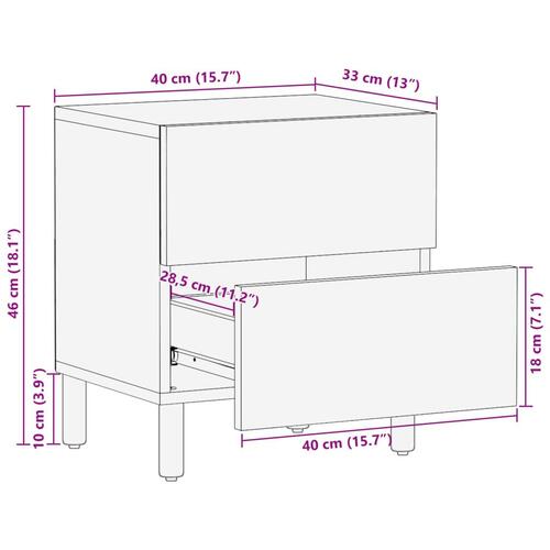 Sengeborde 2 stk. 40x33x46 cm massivt mangotræ sort
