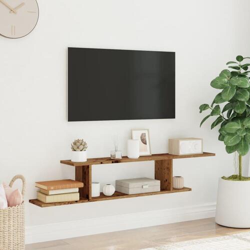 Væghængt tv-hylde 125x18x23 cm konstrueret træ antikt trælook