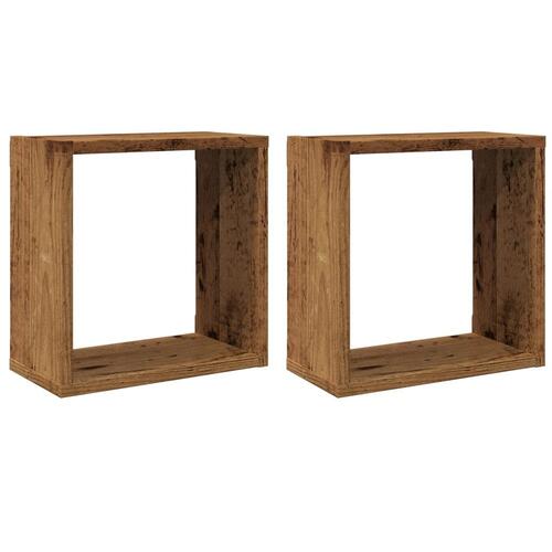 Væghylder 2 stk. 30x15x30 cm kubeformet antikt trælook