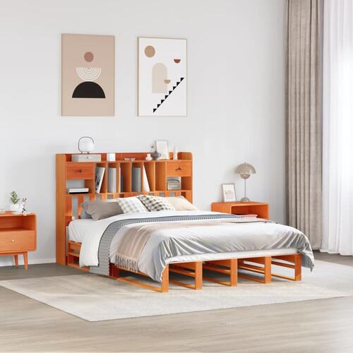 Seng med reol uden madras 140x190cm massivt fyrretræ gyldenbrun