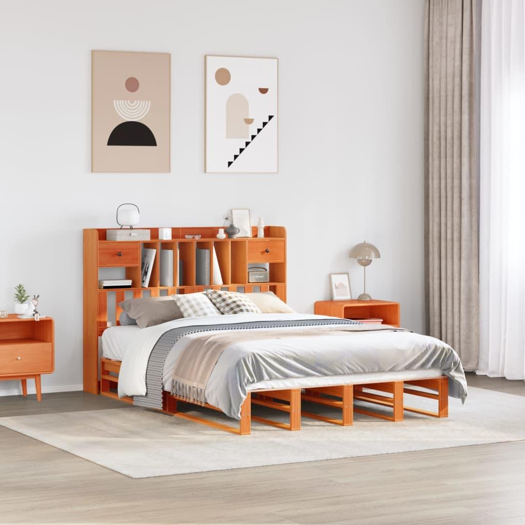 Seng med reol uden madras 140x190cm massivt fyrretræ gyldenbrun