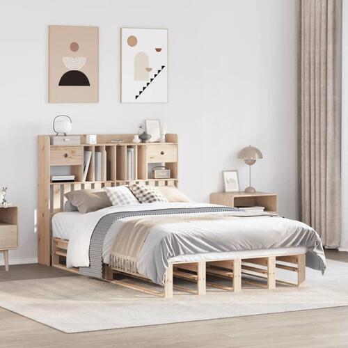 Seng med reol uden madras 135x190 cm massivt fyrretræ