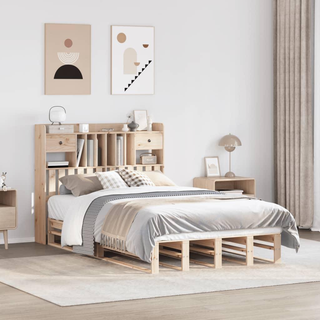 Seng med reol uden madras 135x190 cm massivt fyrretræ