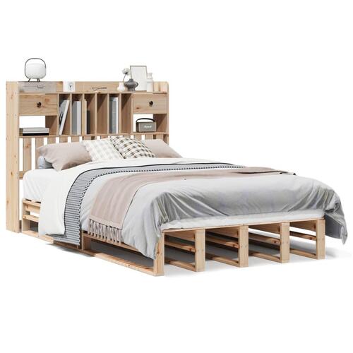 Seng med reol uden madras 135x190 cm massivt fyrretræ