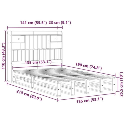 Seng med reol uden madras 135x190 cm massivt fyrretræ