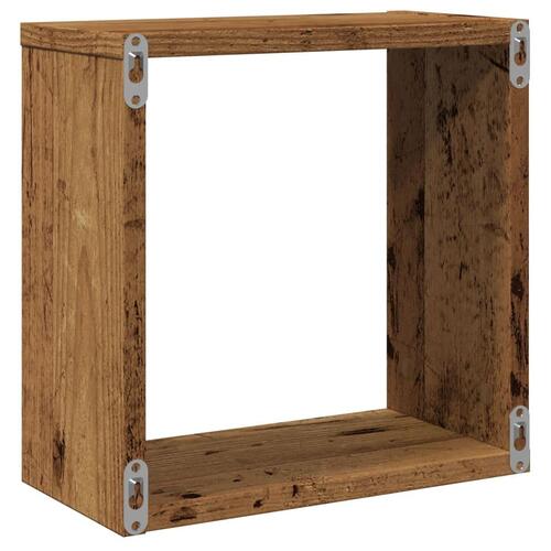 Væghylder 6 stk. 30x15x30 cm kubeformet antikt trælook
