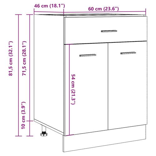 Skuffeunderskab 60x46x81,5 cm konstrueret træ betongrå