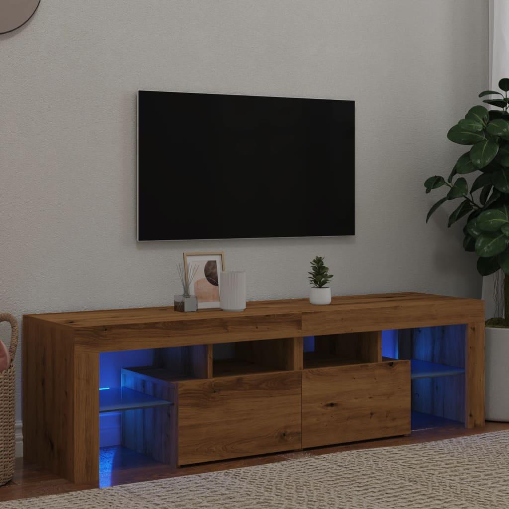 Tv-bord med LED-lys 140x36,5x40 cm konstrueret træ kunsteg