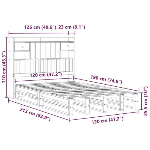 Seng med reol uden madras 120x190 cm massivt fyrretræ