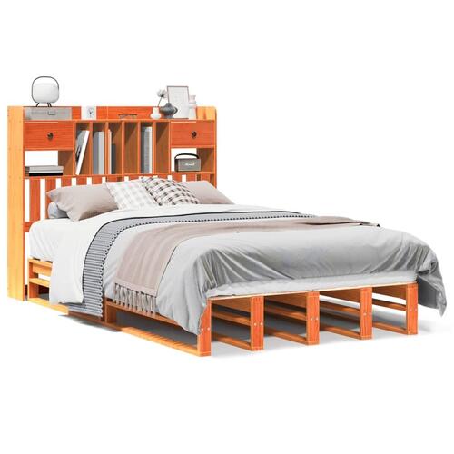 Seng med reol uden madras 120x190cm massivt fyrretræ gyldenbrun