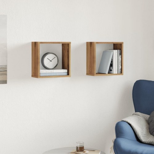 Kubeformede væghylder - 2 stk., 30×15×30 cm, konstrueret træ i kunsteg