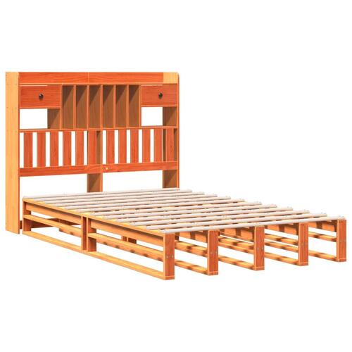 Seng med reol uden madras 135x190cm massivt fyrretræ gyldenbrun