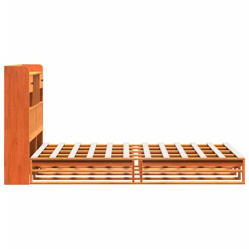 Seng med reol uden madras 135x190cm massivt fyrretræ gyldenbrun