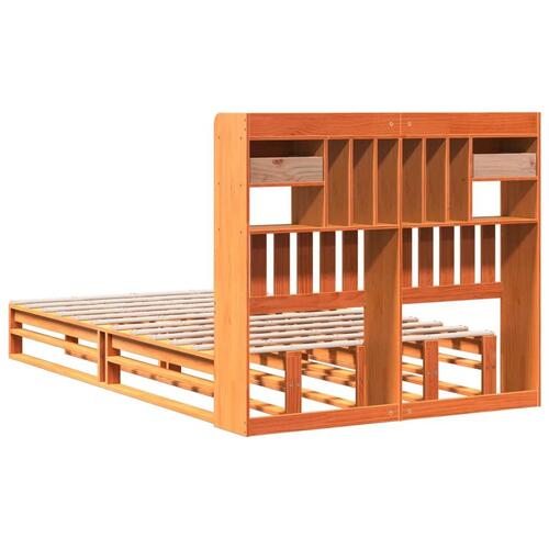 Seng med reol uden madras 135x190cm massivt fyrretræ gyldenbrun