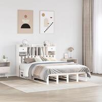 Seng med reol uden madras 140x190 cm massivt fyrretræ hvid