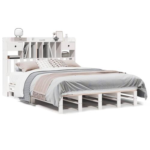 Seng med reol uden madras 140x190 cm massivt fyrretræ hvid