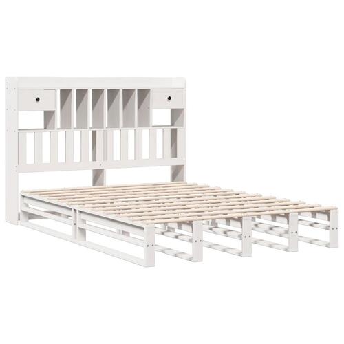Seng med reol uden madras 140x190 cm massivt fyrretræ hvid