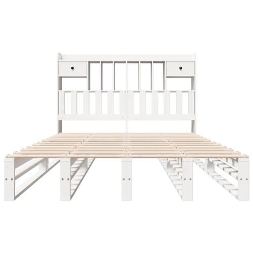 Seng med reol uden madras 140x190 cm massivt fyrretræ hvid