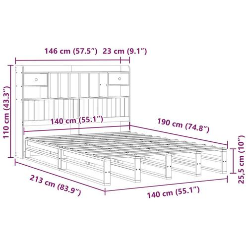 Seng med reol uden madras 140x190 cm massivt fyrretræ hvid
