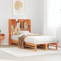 Seng med reol uden madras 90x190 cm massivt fyrretræ gyldenbrun