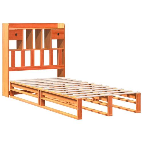 Seng med reol uden madras 90x190 cm massivt fyrretræ gyldenbrun