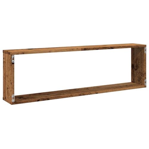 Væghylder 2 stk. 100x15x30 cm kubeformet antikt trælook